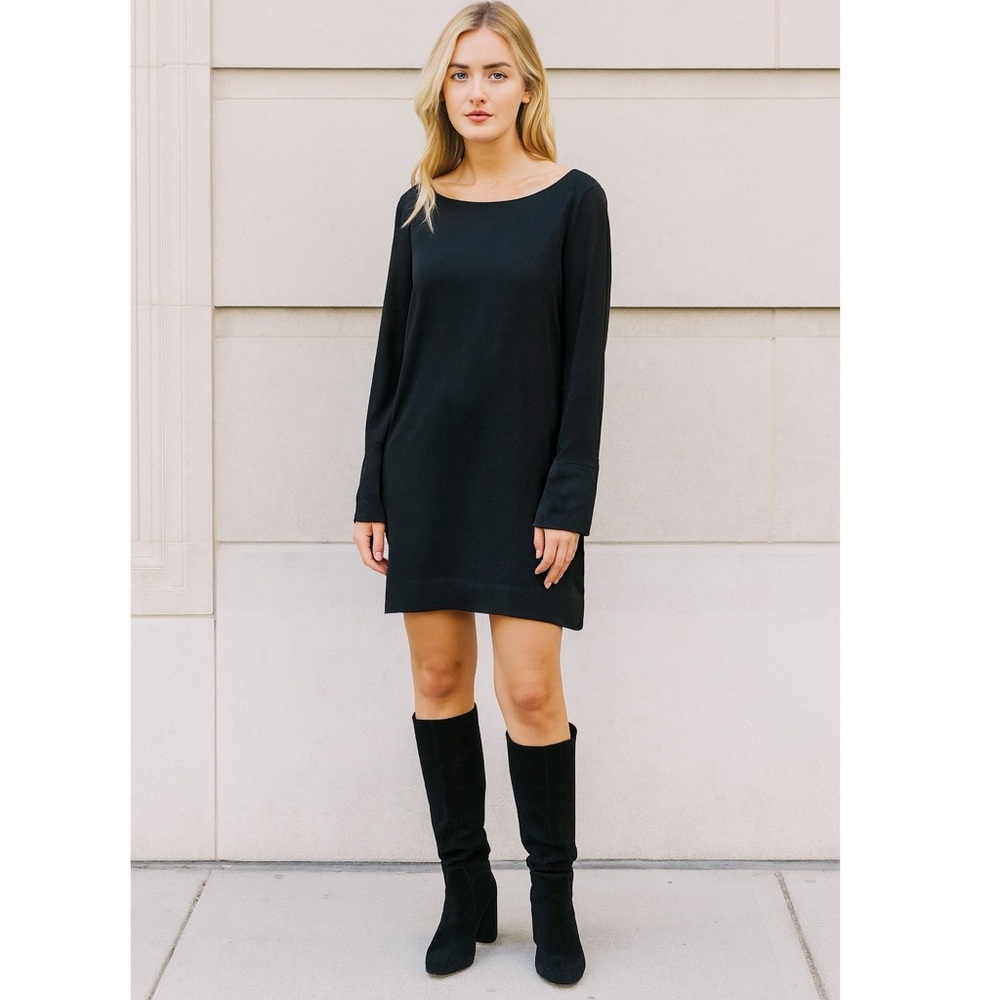 COS Dress Black Shift Ponte Knit Long Sleeve Button Cuff Minimalist XS